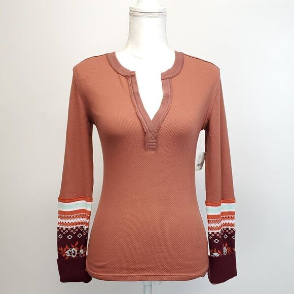 We The Free x Free People Mikah Cuff Layering Thermal Shirt in Autumn - Picture 4 of 12